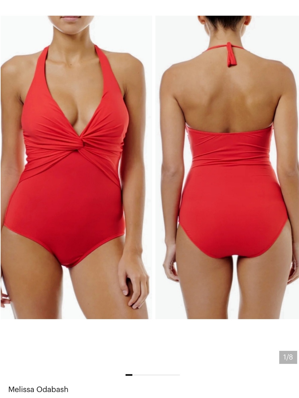 Melissa Odabash Zanzibar Red Halter-neck Ruched Knot One Piece Swimsuit Size 8